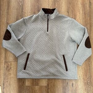 CREMIEUX Quilted 1/4 Zip Pullover Sweatshirt Brown Elbow Patches Mens XXL Preppy